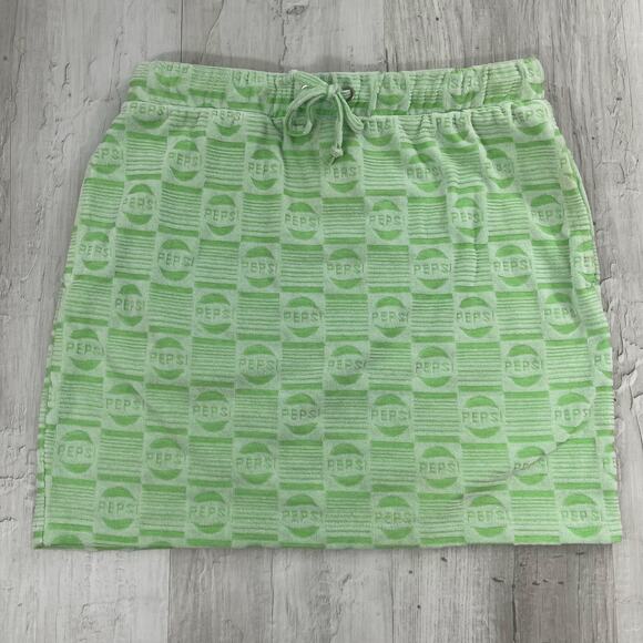 Forever 21 Green Pepsi Stretch Drawstring Pull On Pockets Terry Summer Skirt MED - Picture 1 of 10